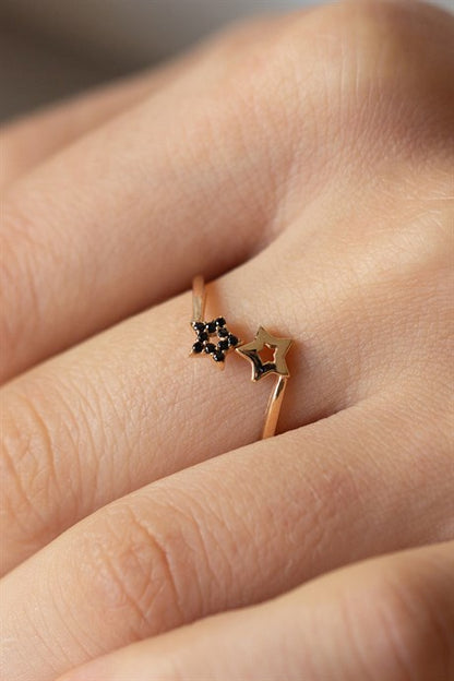 Solid Gold Black Gemstone Star Ring | 14K (585) | 1.09 gr