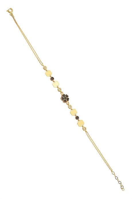 Solid Gold Black Gemstone Clover Bracelet | 14K (585) | 2.87 gr