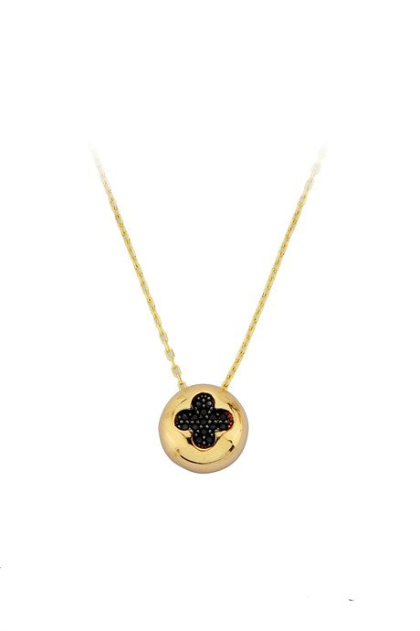 Solid Gold Black Gemstone Clover Necklace | 14K (585) | 2.34 gr