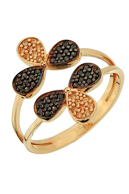 Solid Gold Black Gemstone Clover Ring | 14K (585) | 2.98 gr