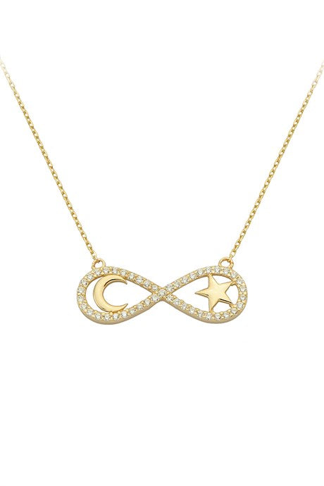 Solid Gold Infinity Moon Star Necklace | 14K (585) | 2.01 gr