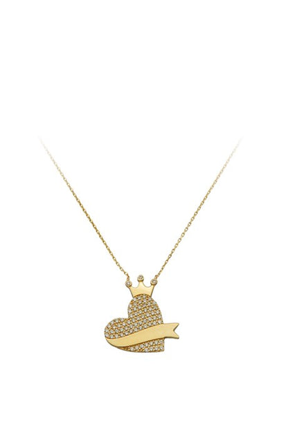 Solid Gold Crown Heart Necklace | 14K (585) | 2.78 gr