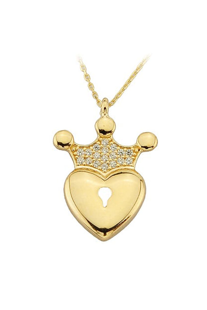 Solid Gold Crown Heart Necklace | 14K (585) | 2.56 gr