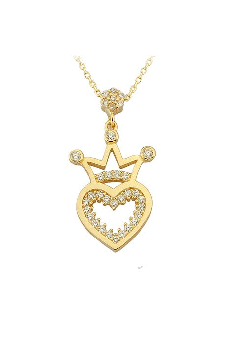 Solid Gold Heart With Crown Necklace | 14K (585) | 2.56 gr