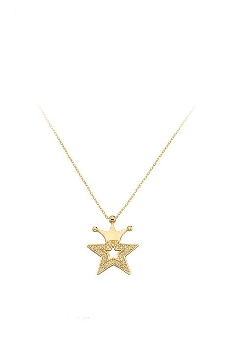 Solid Gold Crown Star Necklace | 14K (585) | 2.24 gr