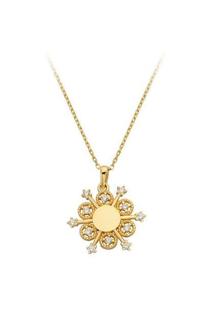 Solid Gold Design Flower Necklace | 14K (585) | 1.96 gr