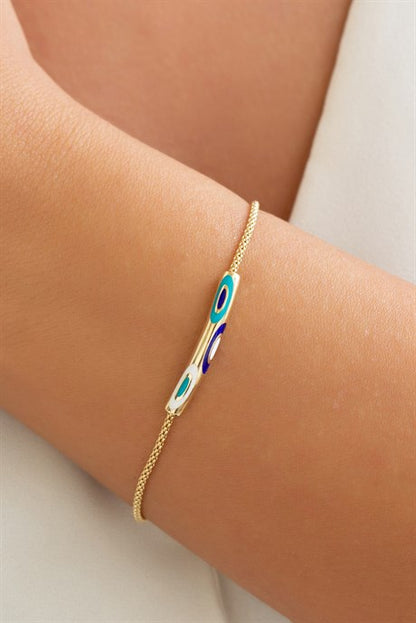 Solid Gold Enamel Evil Eye Bracelet | 14K (585) | 3.56 gr