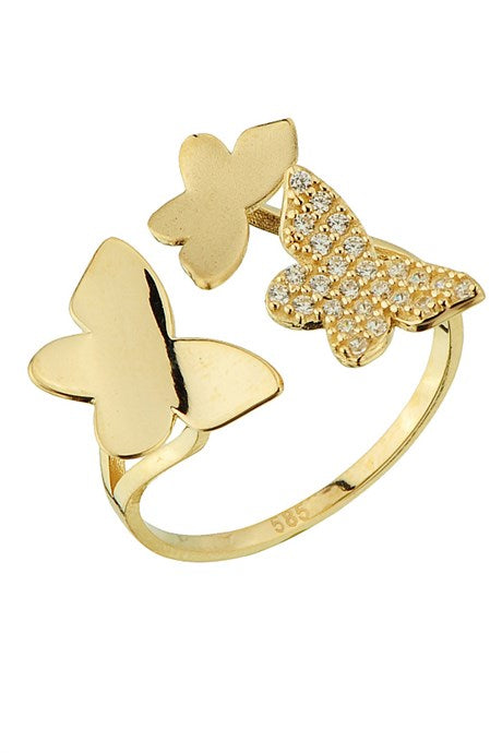 Solid Gold Design Butterfly Ring | 14K (585) | 2.63 gr | Adjustable Ring