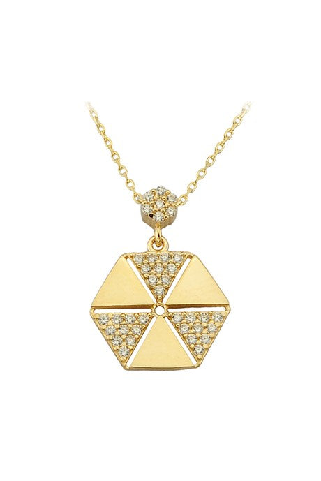 Collier hexagonal en or massif avec pierres précieuses | 14K (585) | 2,09 grammes