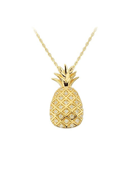 Collier ananas en or massif avec pierres précieuses | 14K (585) | 2,50 gr