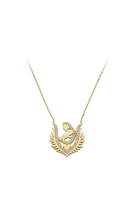 Solid Gold Gemstone Mother And Baby Necklace | 14K (585) | 2.36 gr