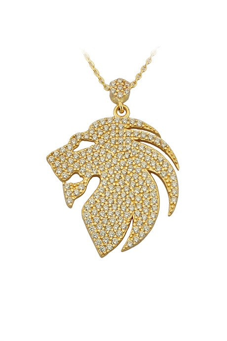 Collier Lion en or massif avec pierres précieuses | 14K (585) | 3,69 grammes