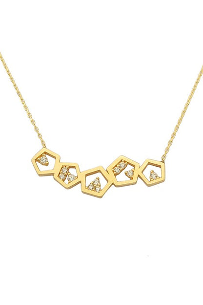 Collier Pentagone en or massif avec pierres précieuses | 14K (585) | 2,45 grammes