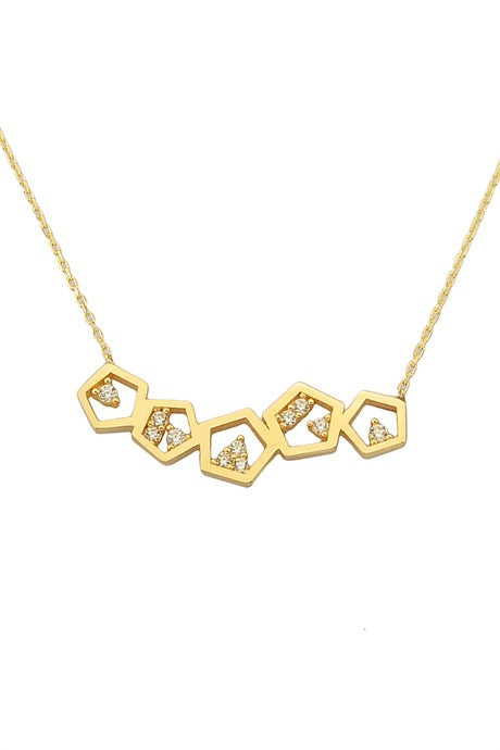 Collier Pentagone en or massif avec pierres précieuses | 14K (585) | 2,45 grammes