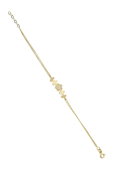 Bracelet fleur en or massif avec pierres précieuses | 14K (585) | 1,61 g