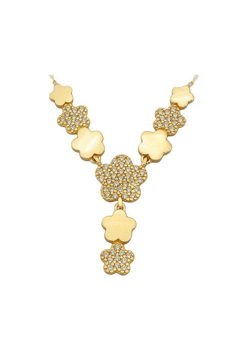 Solid Gold Gemstone Flower Necklace | 14K (585) | 3.27 gr