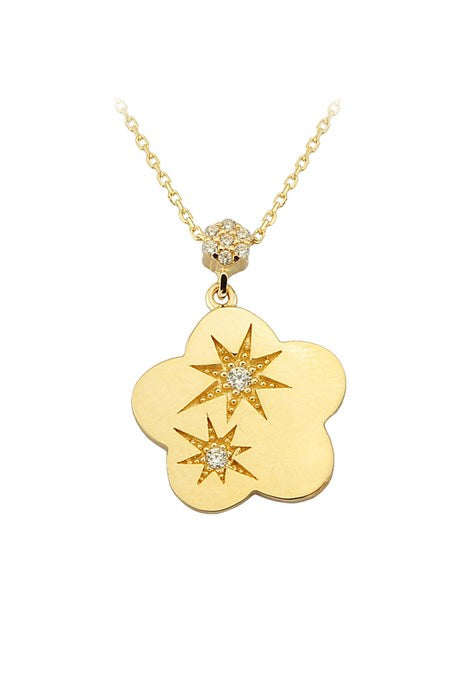 Solid Gold Gemstone Flower Necklace | 14K (585) | 2.77 gr