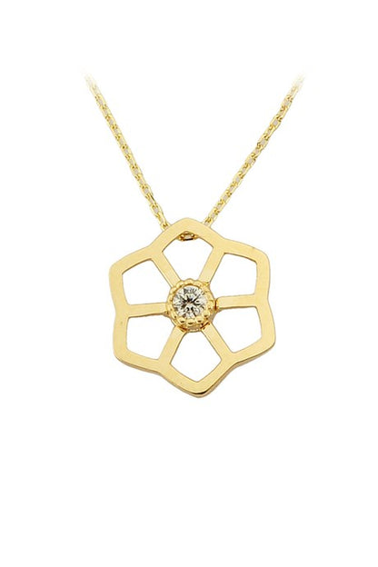 Solid Gold Gemstone Flower Necklace | 14K (585) | 1.64 gr