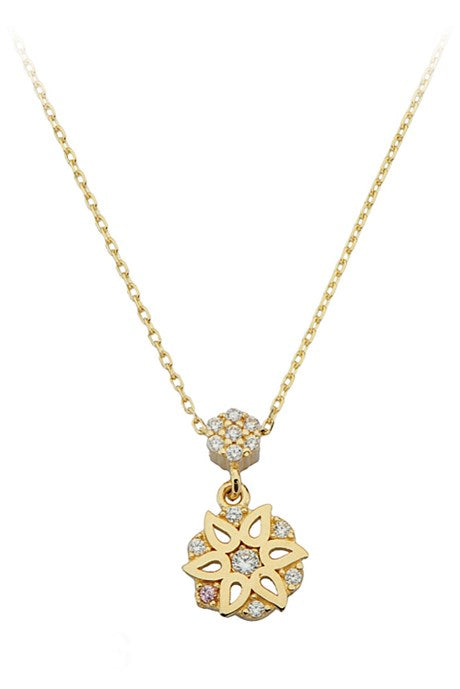 Solid Gold Gemstone Flower Necklace | 14K (585) | 1.61 gr