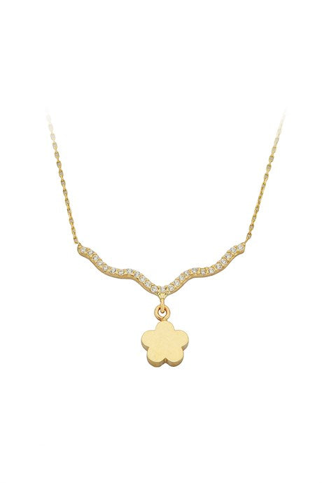 Solid Gold Gemstone Flower Necklace | 14K (585) | 1.97 gr