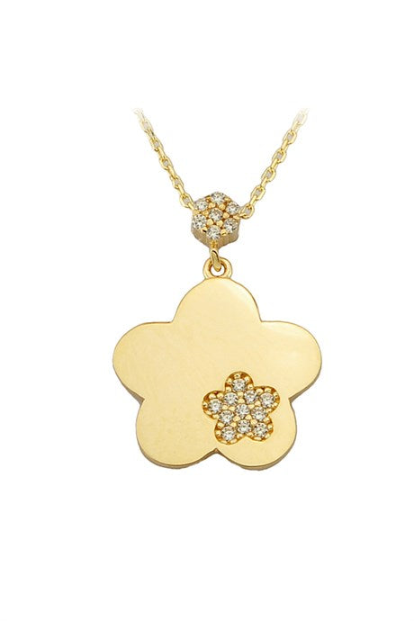 Solid Gold Gemstone Flower Necklace | 14K (585) | 2.38 gr