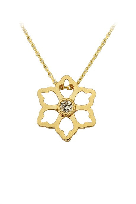 Solid Gold Gemstone Flower Necklace | 14K (585) | 1.71 gr