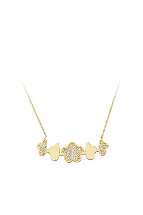 Solid Gold Gemstone Flower Necklace | 14K (585) | 1.82 gr