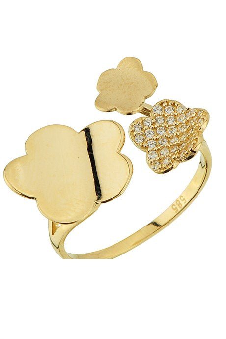 Solid Gold Gemstone Flower Ring | 14K (585) | 3.15 gr | Adjustable Ring