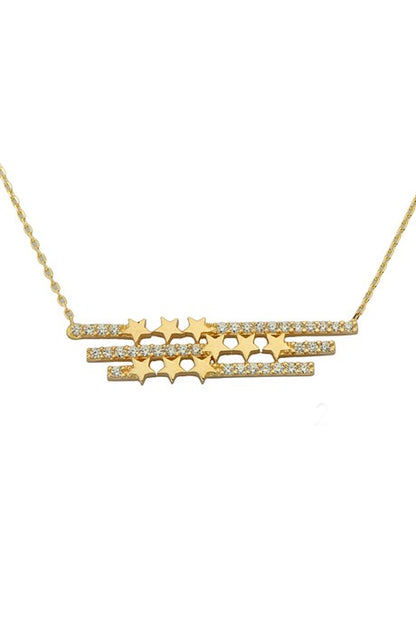 Solid Gold Gemstone Multiple Star Necklace | 14K (585) | 2.35 gr