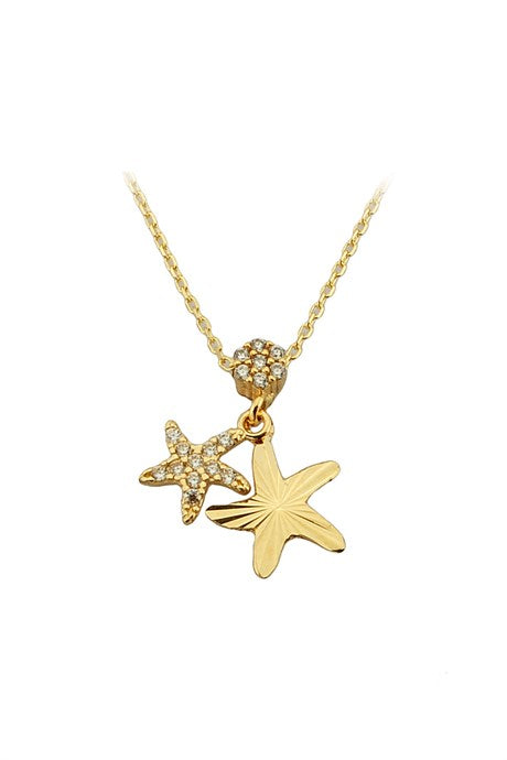 Collar de estrella de mar con piedras preciosas de oro macizo | 14K (585) | 1,54 gramos