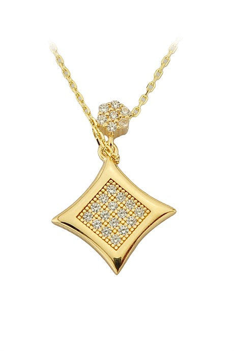 Solid Gold Gemstone Square (Quadrilateral) Necklace | 14K (585) | 1.74 gr