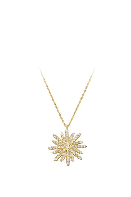 Collier soleil en or massif avec pierres précieuses | 14K (585) | 2,08 grammes