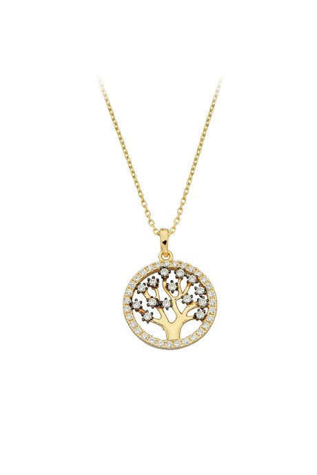 Collier arbre cercle de pierres précieuses en or massif | 14K (585) | 2,35 grammes