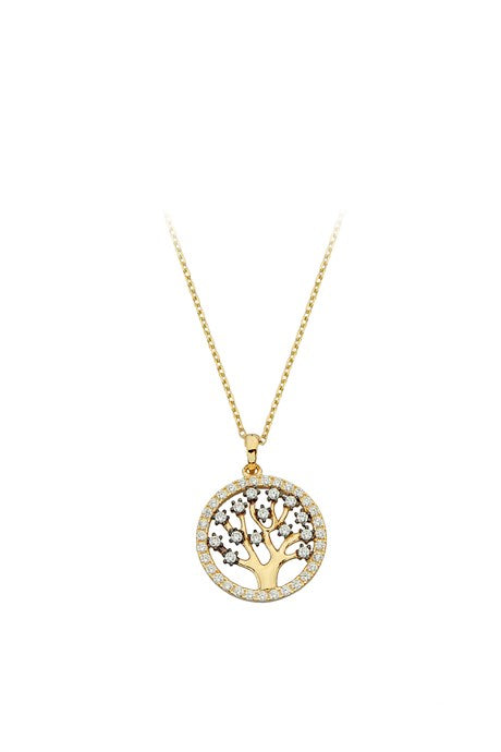 Collier arbre cercle de pierres précieuses en or massif | 14K (585) | 2,27 grammes