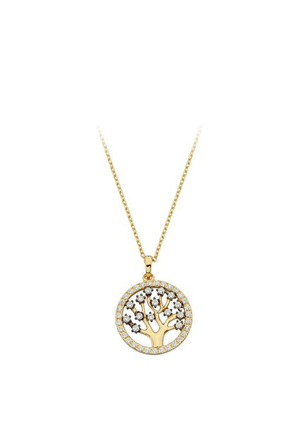 Collier arbre cercle de pierres précieuses en or massif | 14K (585) | 2,27 grammes