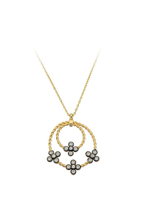 Solid Gold Gemstone Circle Flower Necklace | 14K (585) | 2.24 gr