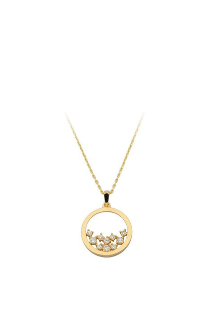 Solid Gold Gemstone Circle Necklace | 14K (585) | 2.15 gr