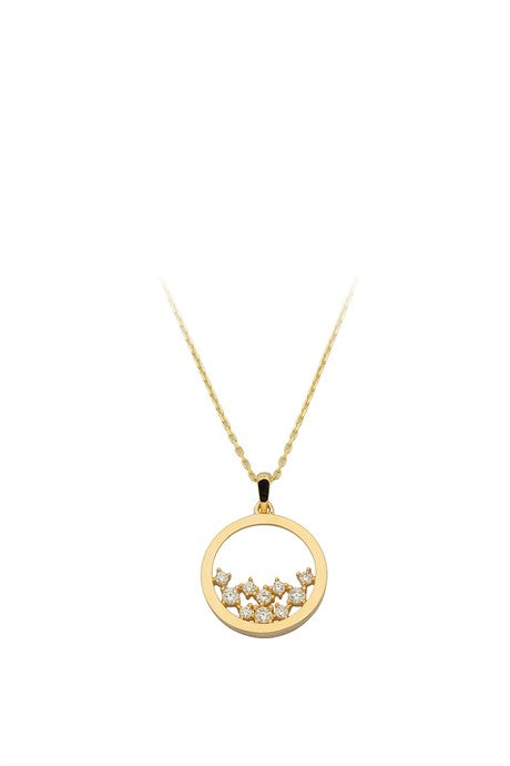 Solid Gold Gemstone Circle Necklace | 14K (585) | 2.15 gr