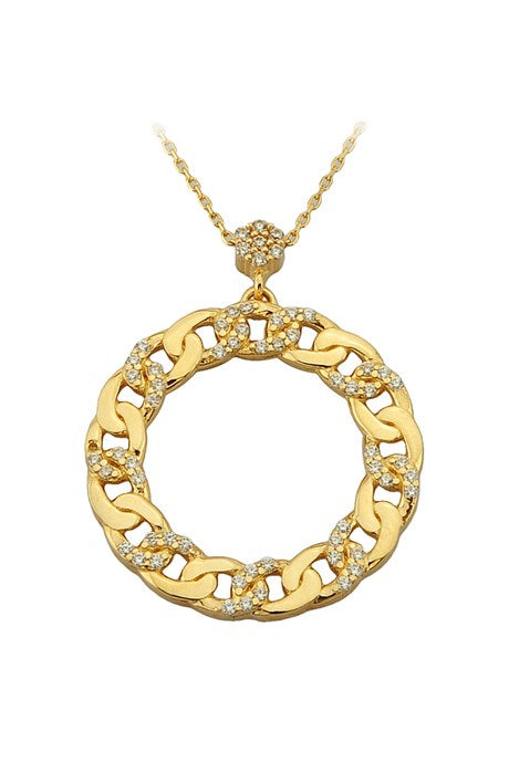 Collar de círculo de piedras preciosas de oro macizo | 14K (585) | 4,21 gramos