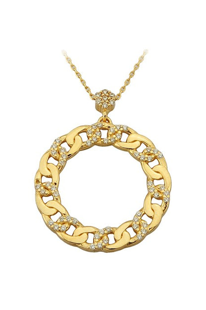 Solid Gold Gemstone Circle Necklace | 14K (585) | 4.21 gr