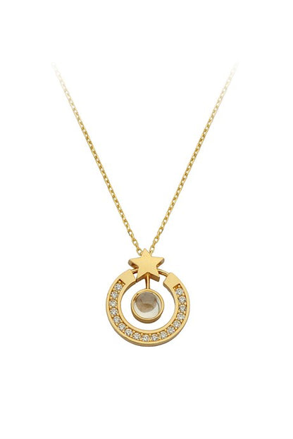 Collier étoile de cercle de pierres précieuses en or massif | 14K (585) | 2,15 grammes