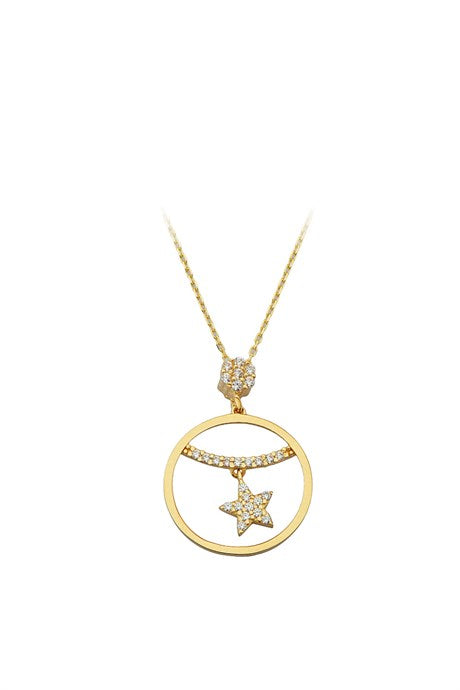 Collar de estrella de círculo de piedras preciosas de oro macizo | 14K (585) | 2,25 gramos