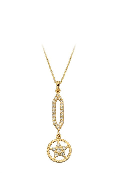 Collier étoile de cercle de pierres précieuses en or massif | 14K (585) | 2,12 grammes