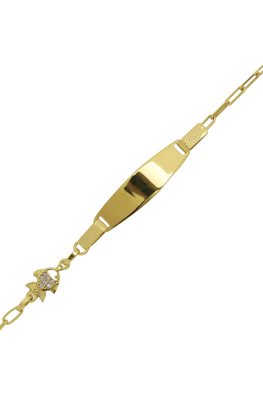 Pulsera de oro macizo con nombre de piedra preciosa y pez para bebés y niños | 14K (585) | 3,09 gramos