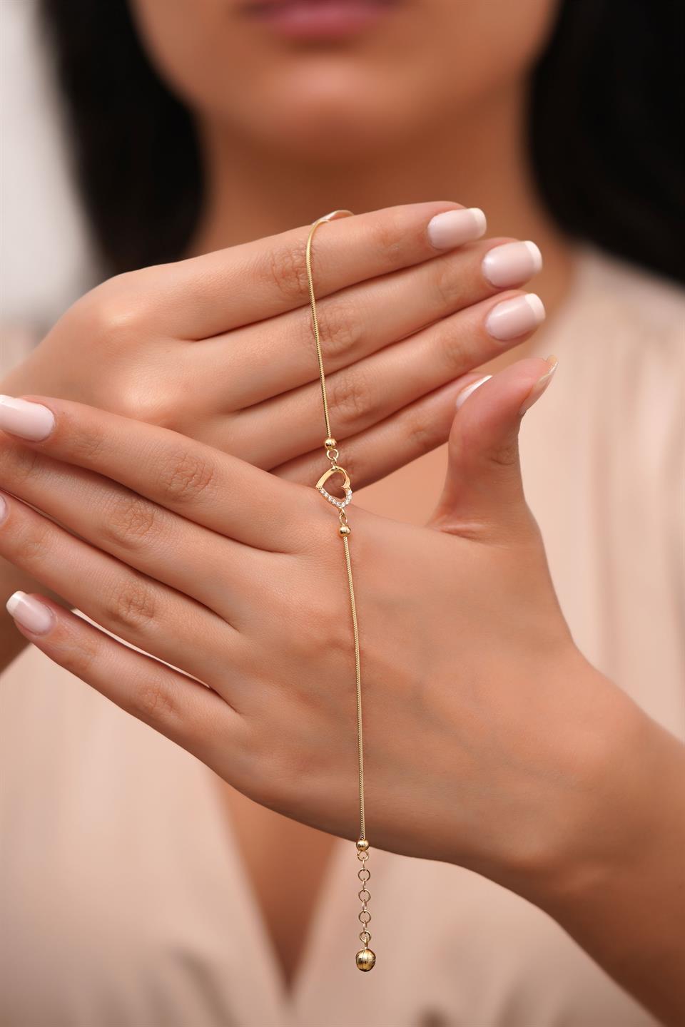 Pulsera de corazón de piedras preciosas de oro macizo