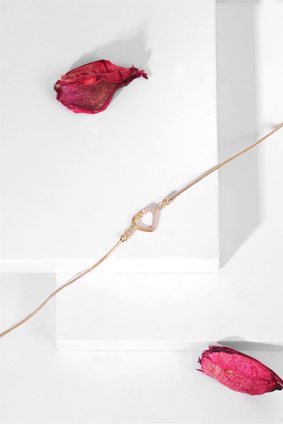 Pulsera de corazón de piedras preciosas de oro macizo