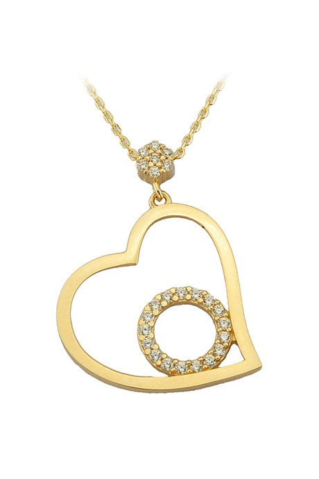 Collier coeur en or massif avec pierres précieuses | 14K (585) | 2,34 grammes