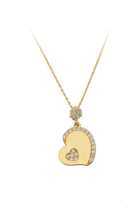 Collar de corazón de piedras preciosas de oro macizo | 14K (585) | 2,16 gramos