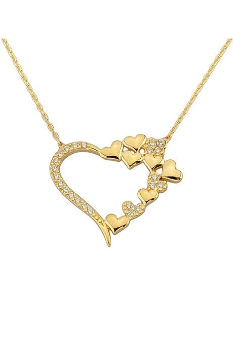 Collier coeur en or massif avec pierres précieuses | 14K (585) | 1,92 g