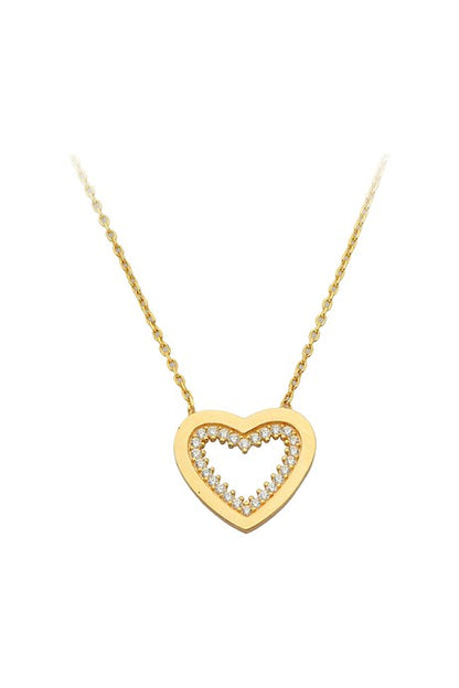 Collier coeur en or massif avec pierres précieuses | 14K (585) | 2,25 grammes